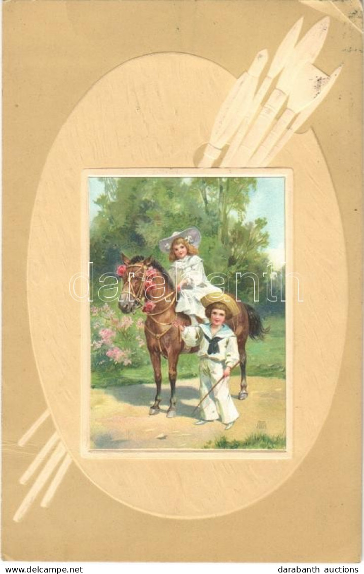 T2/T3 1911 Children Art Postcard, Horse Riding. Meissner & Buch Künstler-Postkarten Serie 1745. "Kindlicher Frohsinn" Li - Unclassified