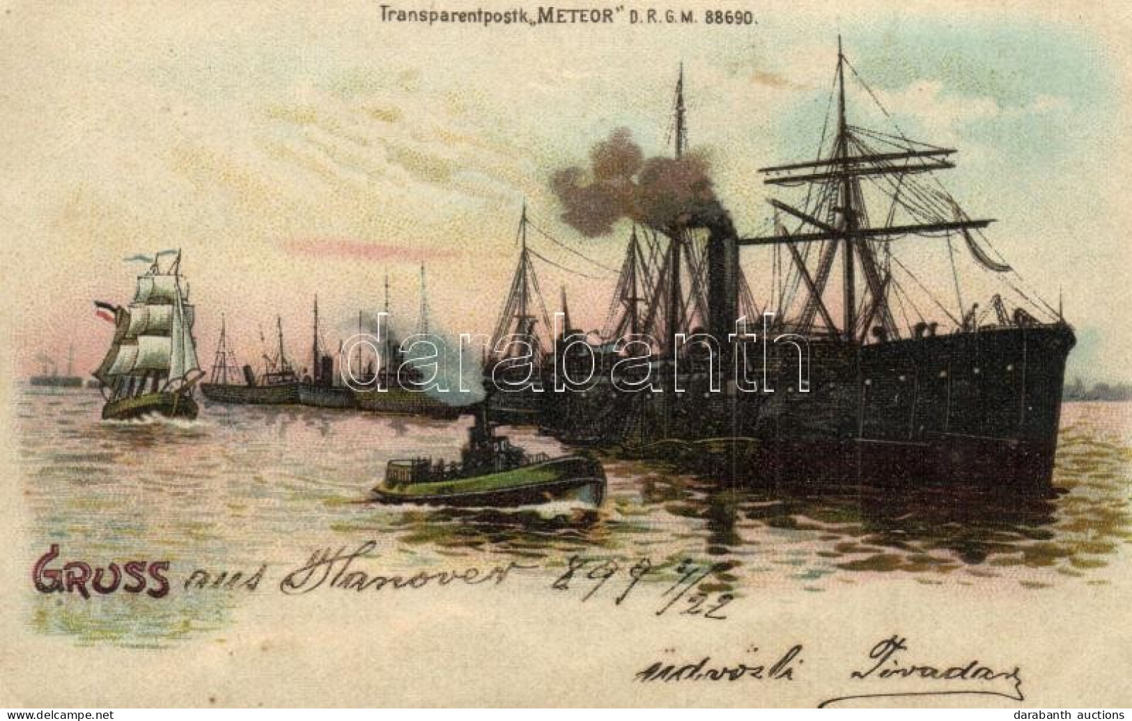 T2 German Ships. Gruss Aus... Meteor Transparentpostk. DRGM 88690. Hold To Light Litho / Német Hajók. átvilágíthat Lap,  - Sin Clasificación