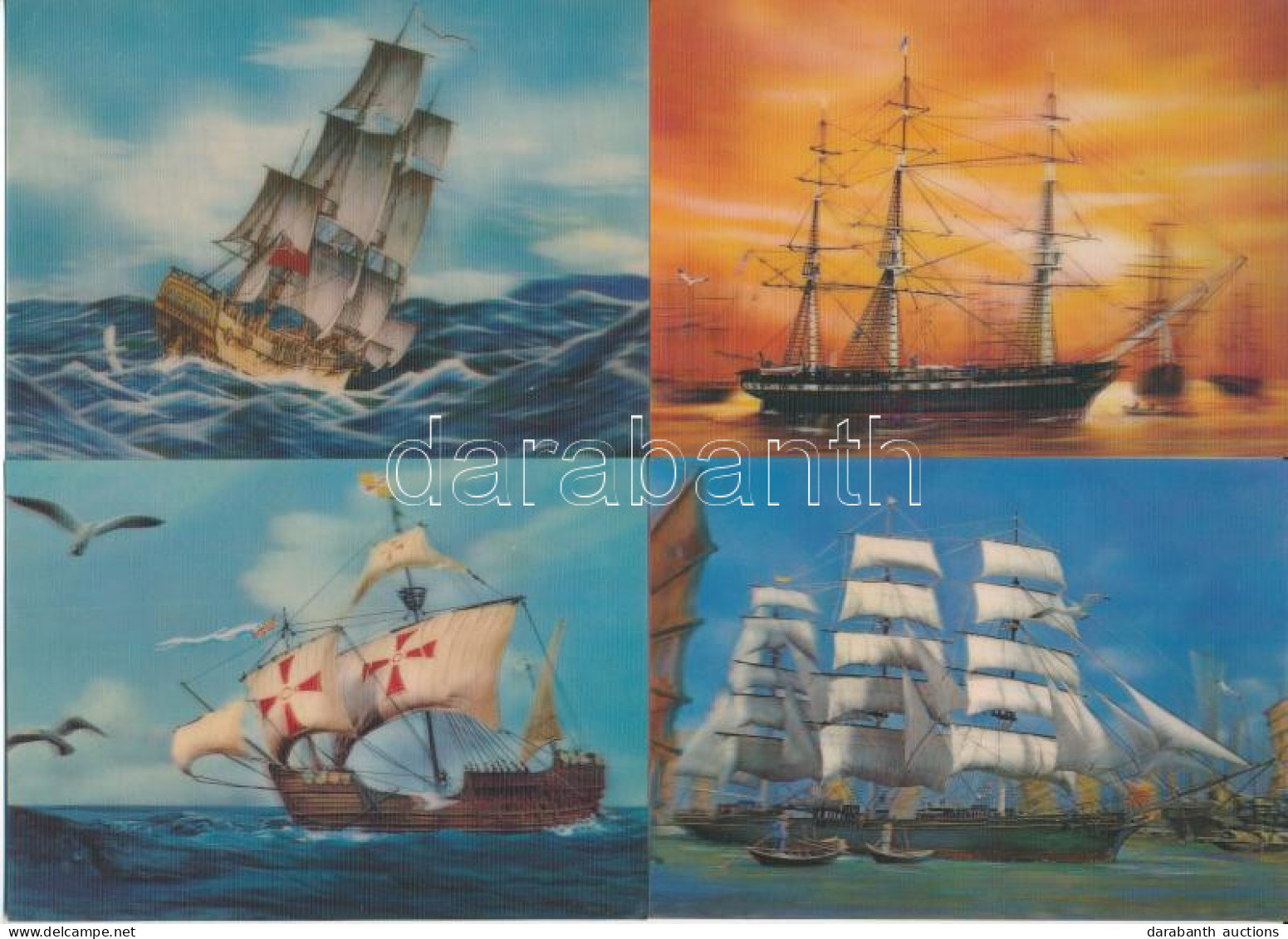 ** 4 Db MODERN 3D Dimenziós Motívum Képeslap Hajókkal / 4 Modern Dimensional (3D) Motive Postcards With Vessels, Sailing - Non Classés