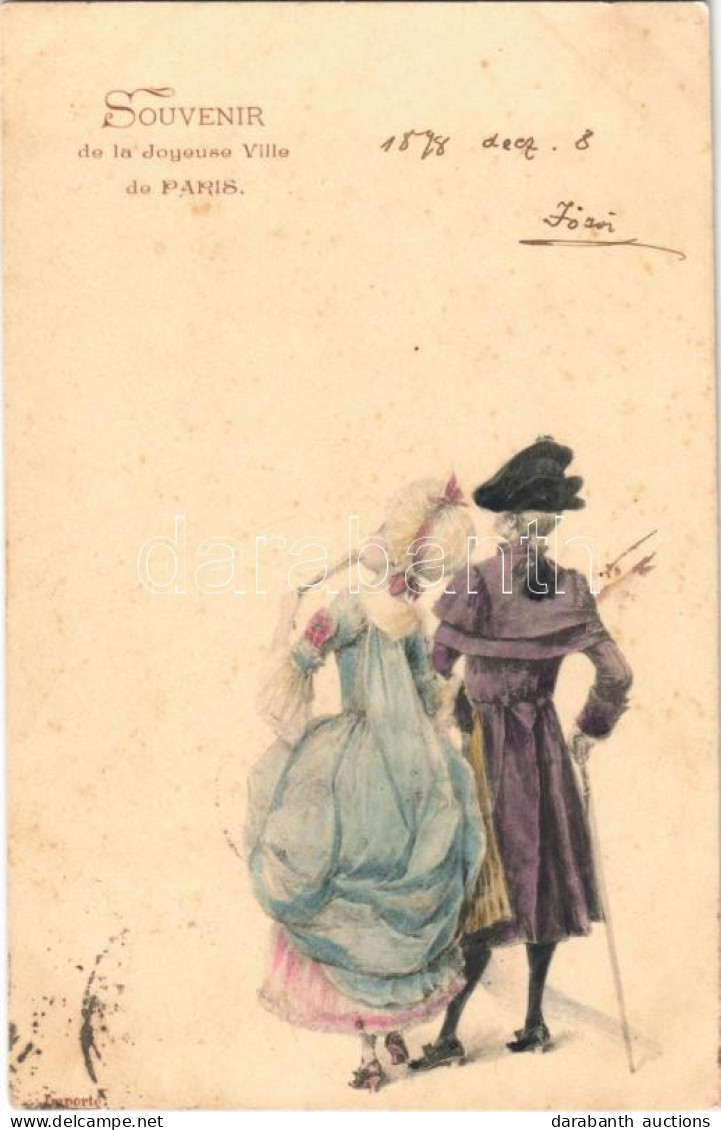 * T2/T3 1898 Souvenir De La Joyeuse Ville De Paris / Lady Art Postcard, Romantic Couple (fl) - Non Classés