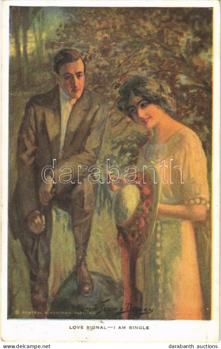 T2/T3 1923 "Love Signal - I Am Single" Lady Art Postcard, Romantic Couple. Reinthal & Newman No. 461. S: Alfred James De - Non Classés