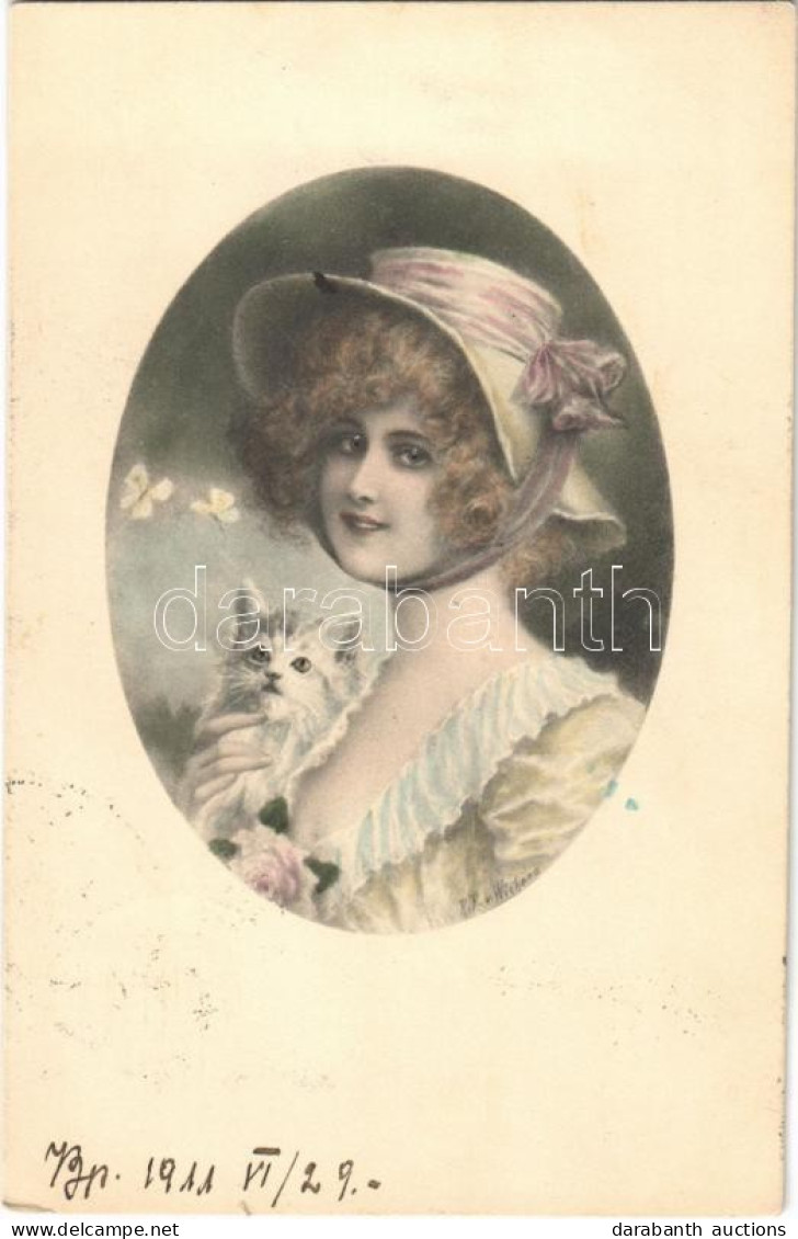 T2/T3 1911 Lady Art Postcard, Lady With Cat. M. Munk Vienne Nr. 2240. S: R. R. V. Wichera (EK) - Unclassified