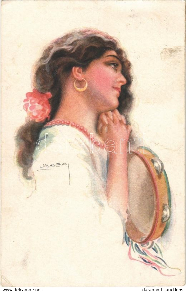 T2/T3 1920 Girl With A Tambourine, Erkal Nr. 347/6. S: Usabal (EK) - Unclassified