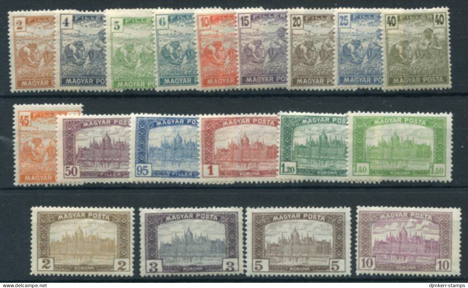 HUNGARY 1919 Definitive "MAGYAR POSTA" MNH / **.  Michel 242-60 - Unused Stamps