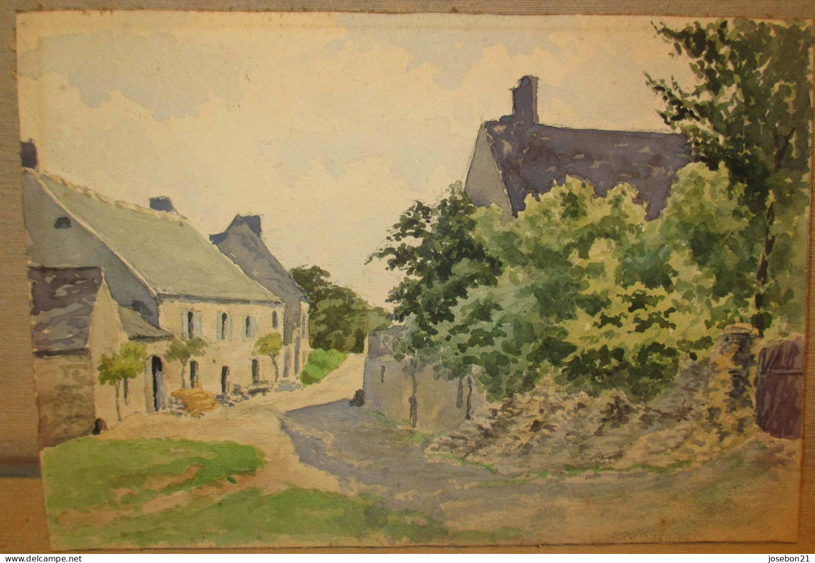 Ancien Petit Tableau Scène De Village Bourguignon Bourgogne XIX ème - Watercolours