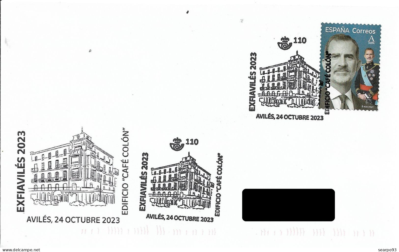 SPAIN. POSTMARK. "CAFE COLON" BUILDING. AVILES. 2023 - Other & Unclassified