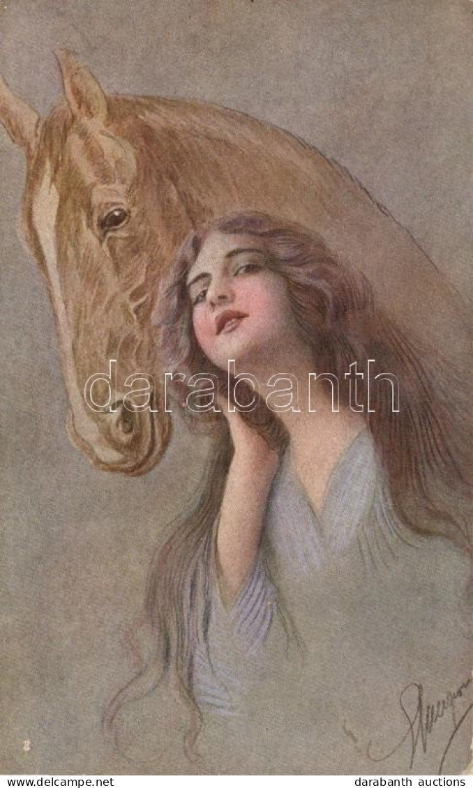 T2/T3 Horse With Lady, Artist Signed (EK) - Non Classés