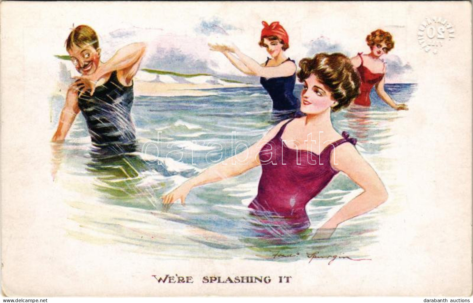 * T2/T3 "We're Splashing It" Lady Art Postcard, Beach. "Seaside" Series No. 117. (EK) - Non Classés
