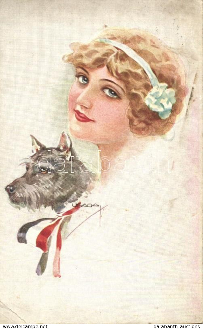 T2/T3 Italian Art Postcard, Lady With Dog S: Usabal (EK) - Non Classés