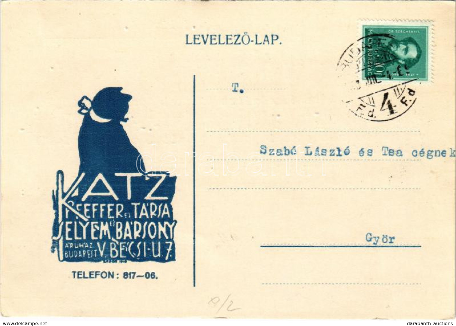 T2/T3 1933 Katz Pfeffer és Társa Selyem és Bársony áruház Reklámja. Budapest V. Bécsi U. 7. (EK) - Unclassified