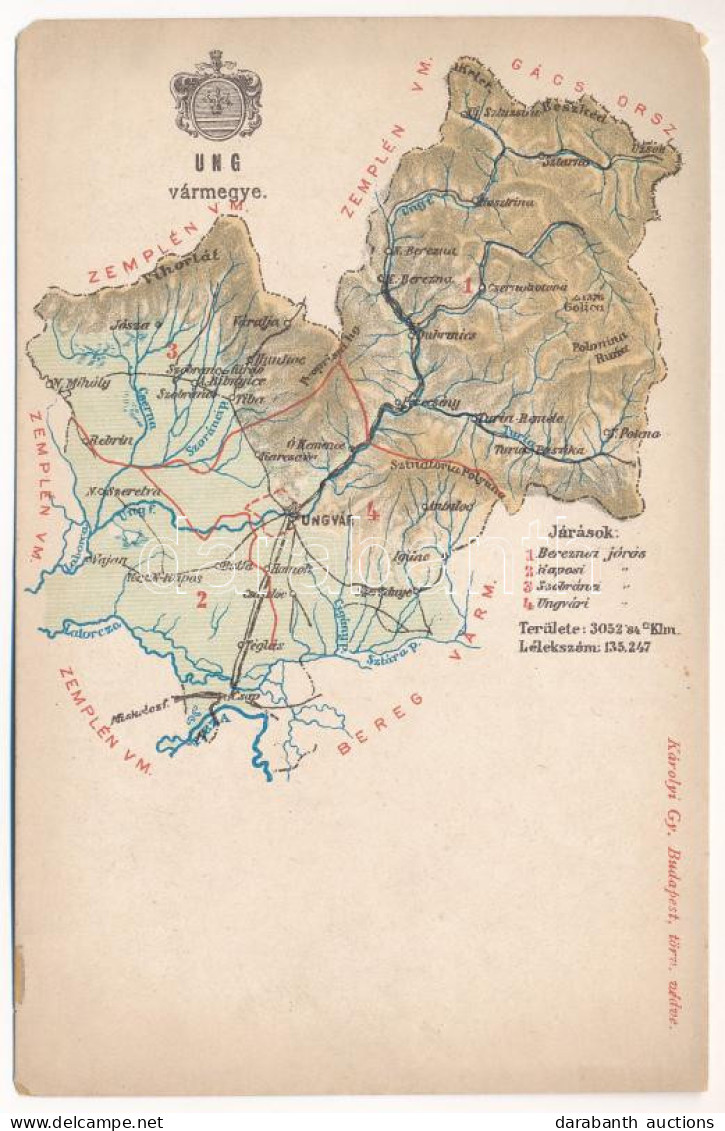 ** T3 Ung Vármegye Térképe. Kiadja Károlyi Gy. / Uzská Zupa / Map Of Ung County (EM) - Sin Clasificación