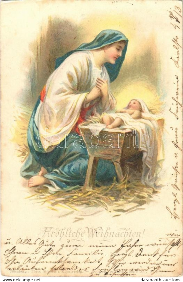 T2 1899 Fröhliche Weihnachten! / Christmas Greeting Card, Virgin Mary With Baby Jesus, Theo Stroefer's Kunstverlag Aquar - Non Classés