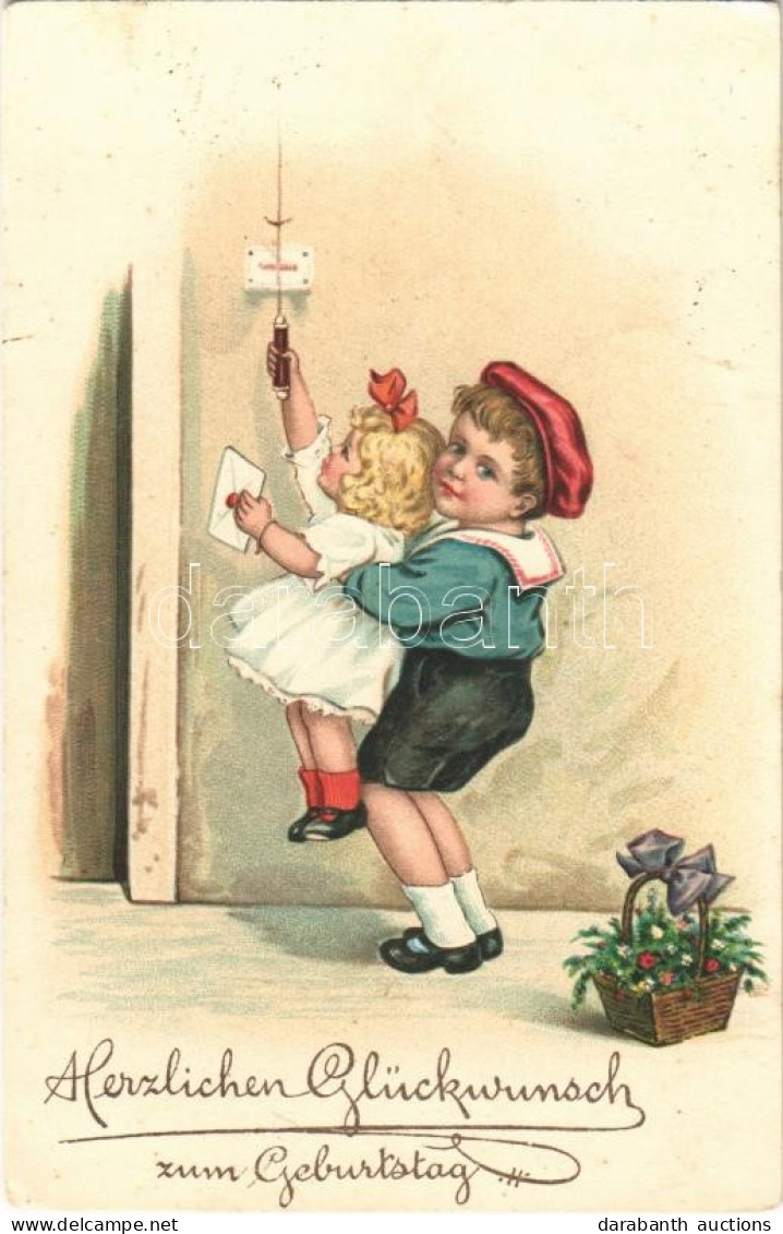 T2 1920 Herzlichen Glückwunsch Zum Geburtstag / Birthday Greeting Card, Children, Flowers, No. 915. Litho - Sin Clasificación