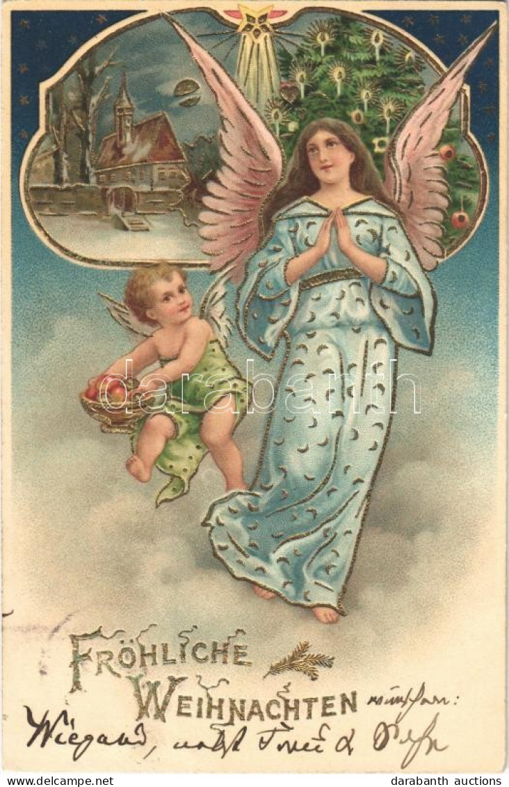 T1/T2 1905 Fröhliche Weihnachten / Angels, Christmas Greeting Card, Golden Decoration, Litho - Non Classés