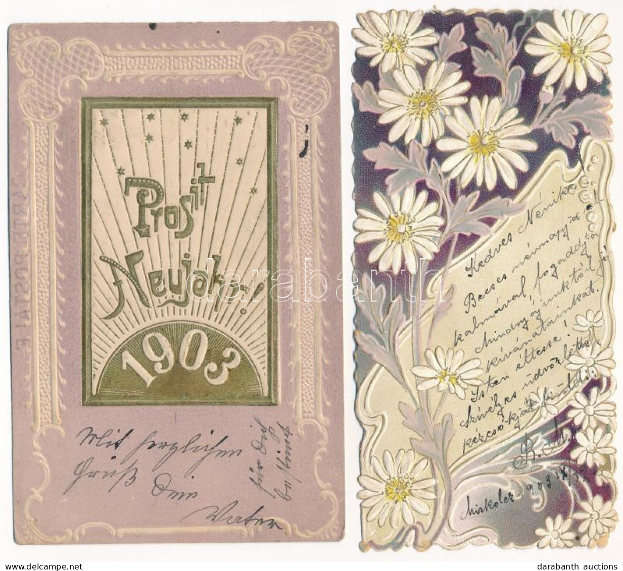 * 2 Db Régi Szecessziós Dombornyomott Litho üdvözlőlap / 2 Pre-1945 Art Nouveau Emb. Litho Greeting Cards - Non Classificati