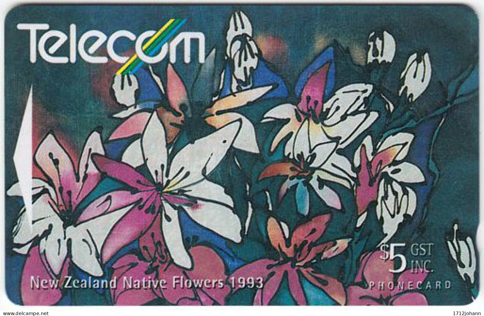NEW ZEALAND A-213 Magnetic Telecom - Painting, Plant, Flowers - 172BO - Used - Nouvelle-Zélande
