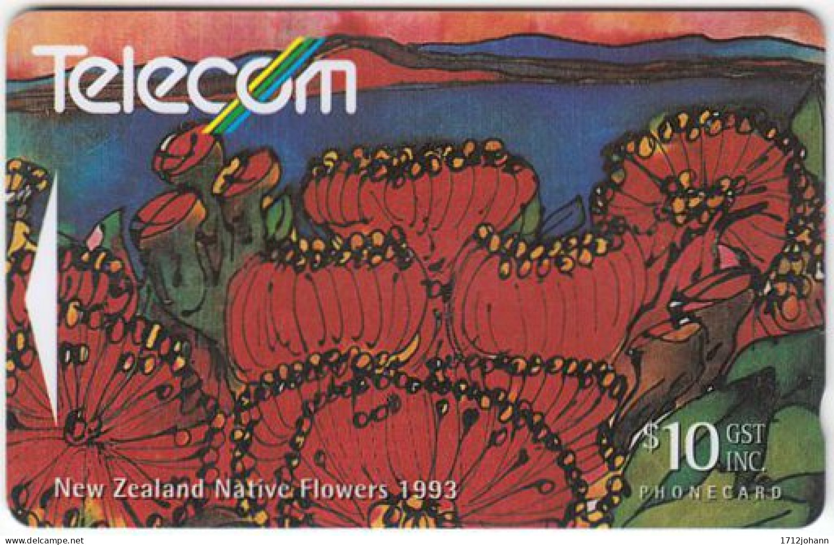 NEW ZEALAND A-215 Magnetic Telecom - Painting, Plant, Flowers - 171CO - Used - Nouvelle-Zélande