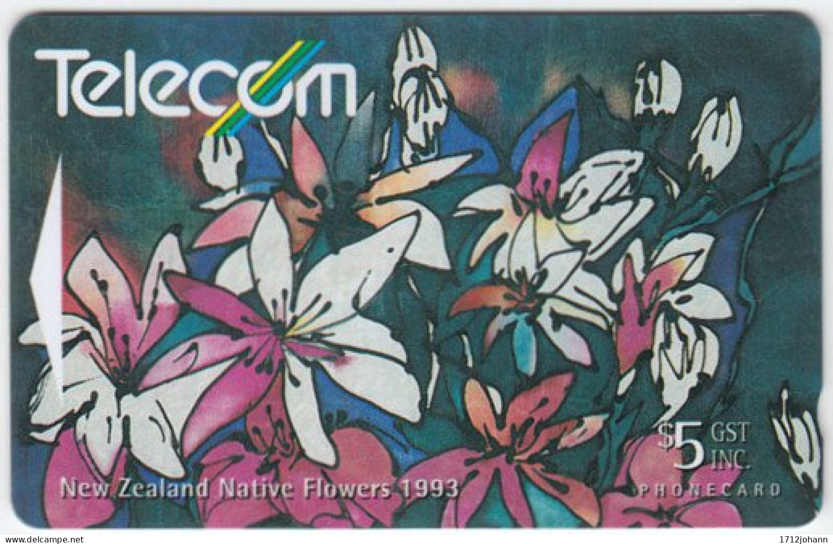 NEW ZEALAND A-323 Magnetic Telecom - Painting, Plant, Flowers - 172BO - Used - Nouvelle-Zélande