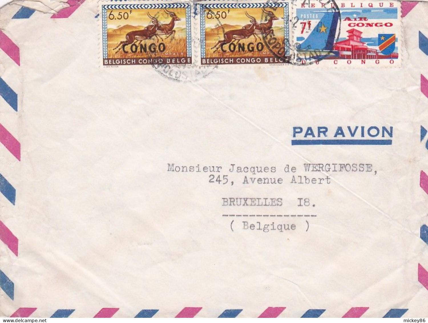 Congo -- Lettre De LEOPOLDVILLE Pour  BRUXELLES (Belgique) Tp  Animaux + Air Congo........à Saisir - Cartas & Documentos