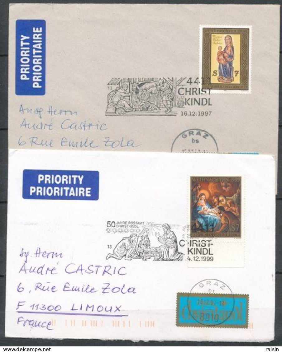 Autriche 1997, 1999, 2001 Oblitérations Kristkindl Sur Enveloppes Ayant Circulé - Lettres & Documents