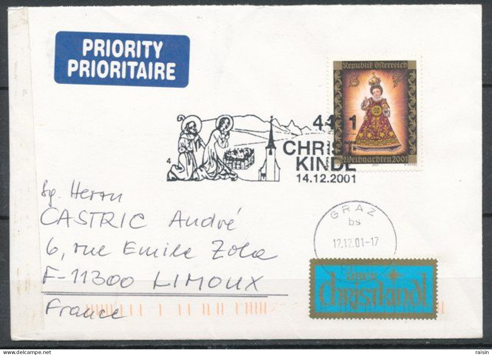 Autriche 1997, 1999, 2001 Oblitérations Kristkindl Sur Enveloppes Ayant Circulé - Lettres & Documents