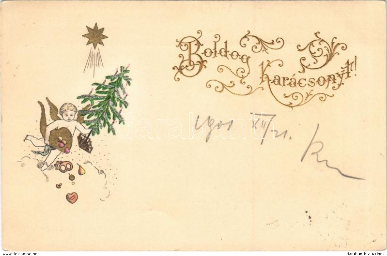 T2 1901 Boldog Karácsonyt! / Christmas Greeting Art Postcard, Angel With Christmas Tree. Emb. Litho - Non Classés