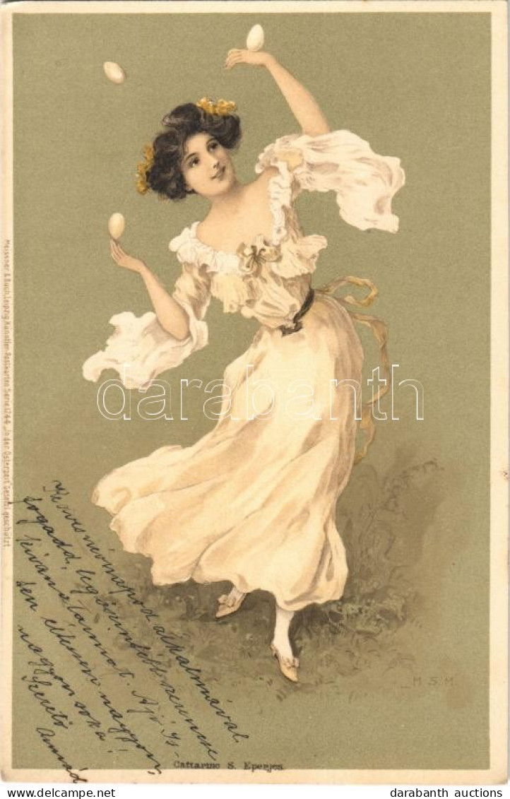 * T2/T3 Meissner & Buch Künstler-Postkarten Serie 1244. "In Der Osterzeit" / Easter Greeting Art Postcard, Lady With Egg - Ohne Zuordnung
