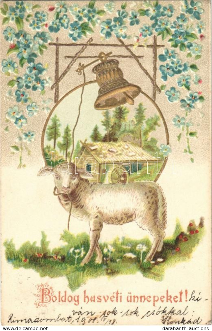 T2/T3 1908 Boldog Húsvéti ünnepeket / Easter Greeting Art Postcard, Sheep. Art Nouveau, Floral, Emb. Litho - Non Classés