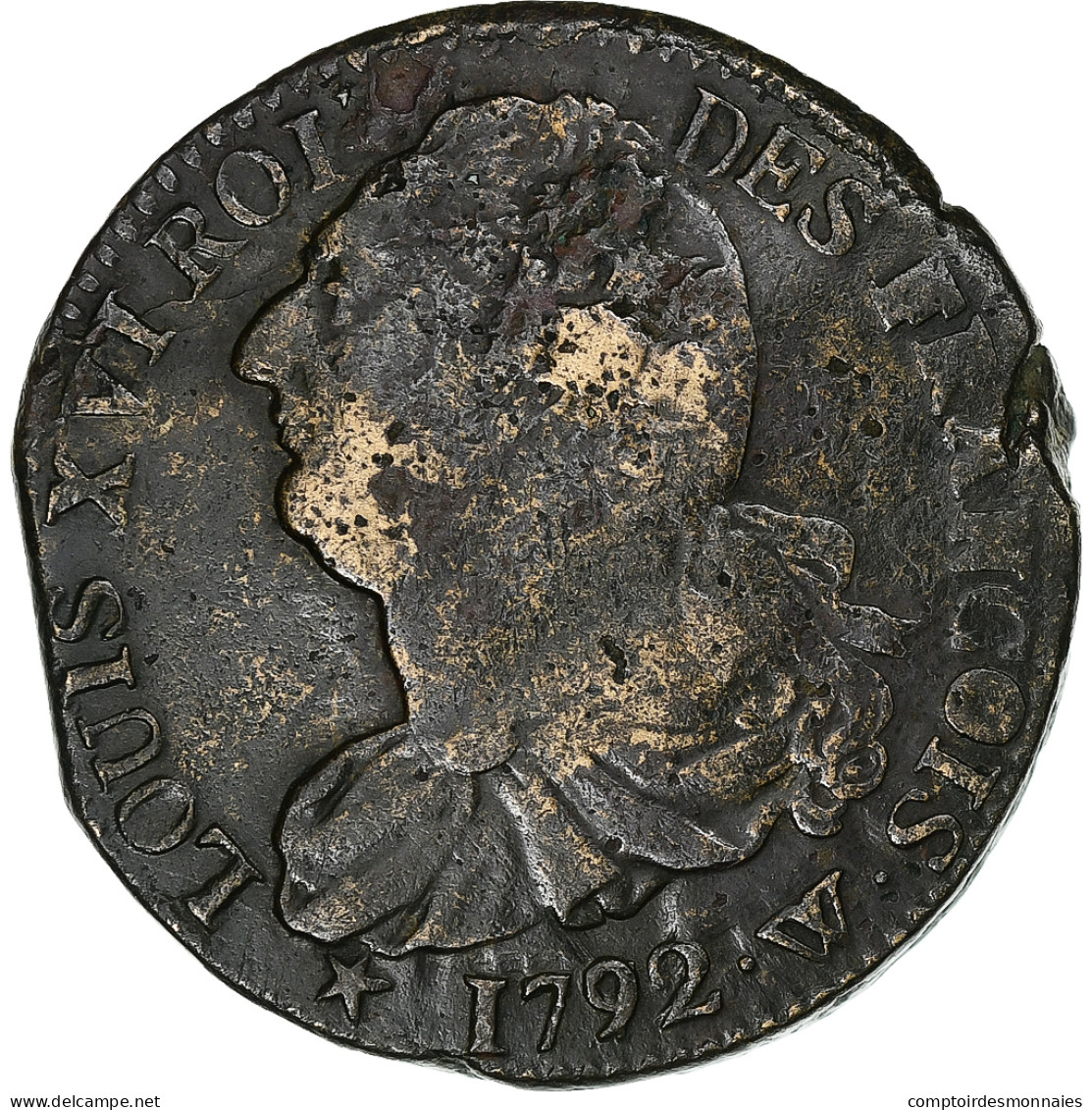 France, Louis XVI, 2 Sols François, 1792 / AN 4, Lille, Bronze, TB+, Gadoury:25 - Sonstige & Ohne Zuordnung