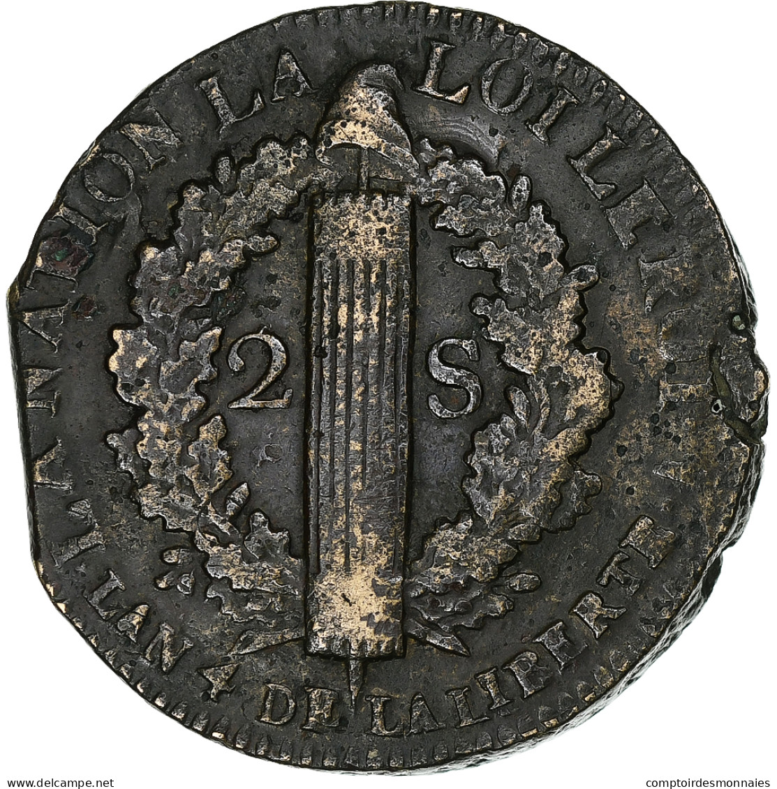 France, Louis XVI, 2 Sols François, 1792 / AN 4, Lille, Bronze, TB+, Gadoury:25 - Otros & Sin Clasificación