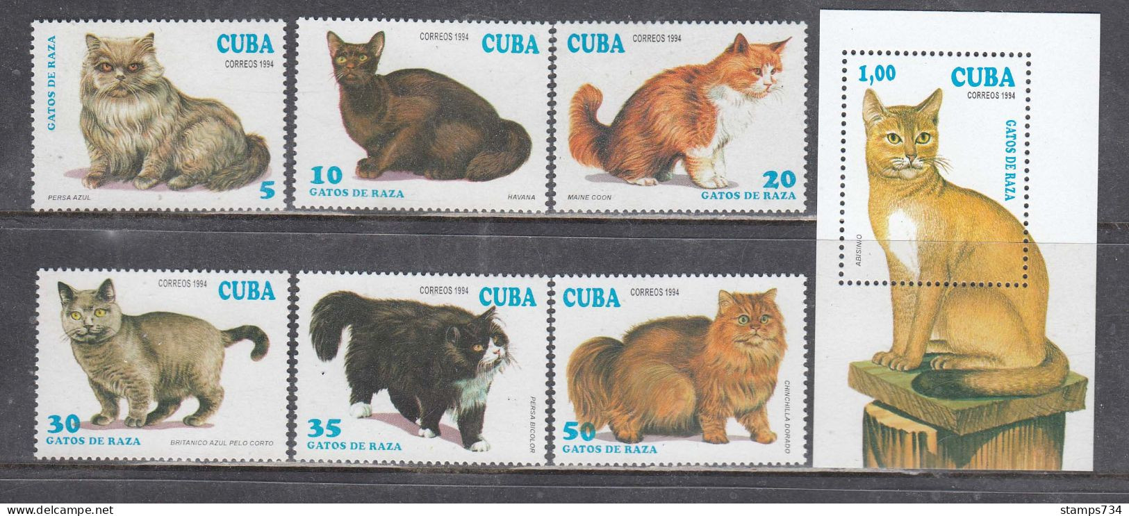 Cuba 1994 - Cats, Mi-nr. 3730/35+Bl. 137, MNH** - Neufs