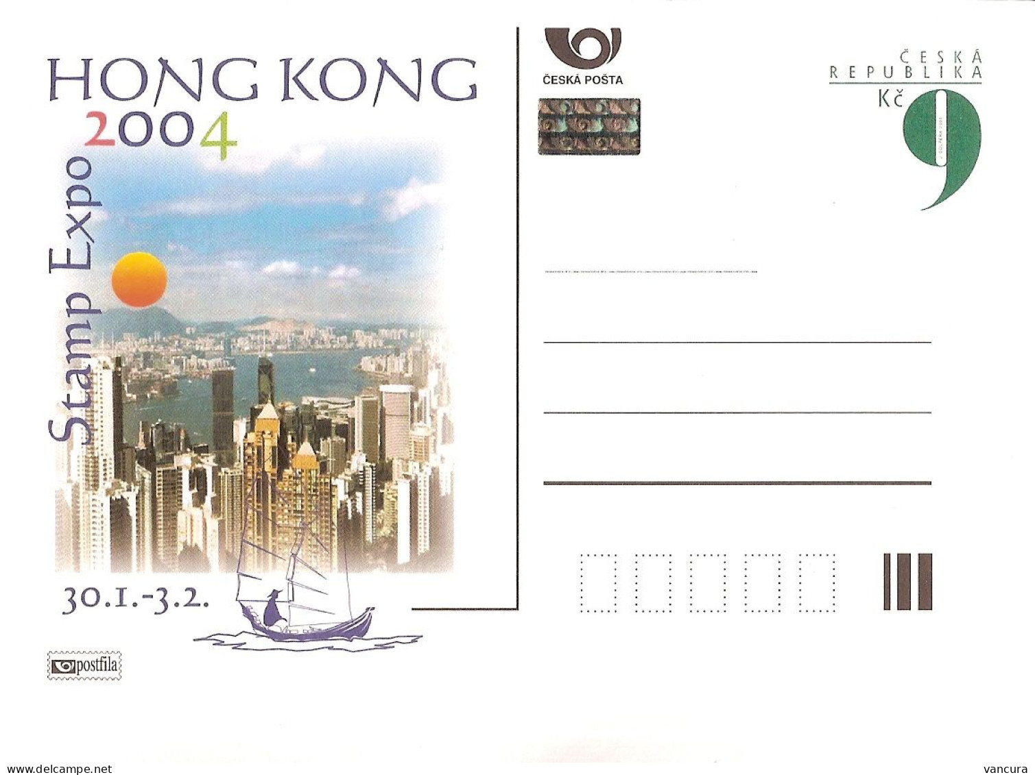 CDV A 99 Czech Republic Hong Kong Stamp Exhibition 2004 Ship - Ansichtskarten