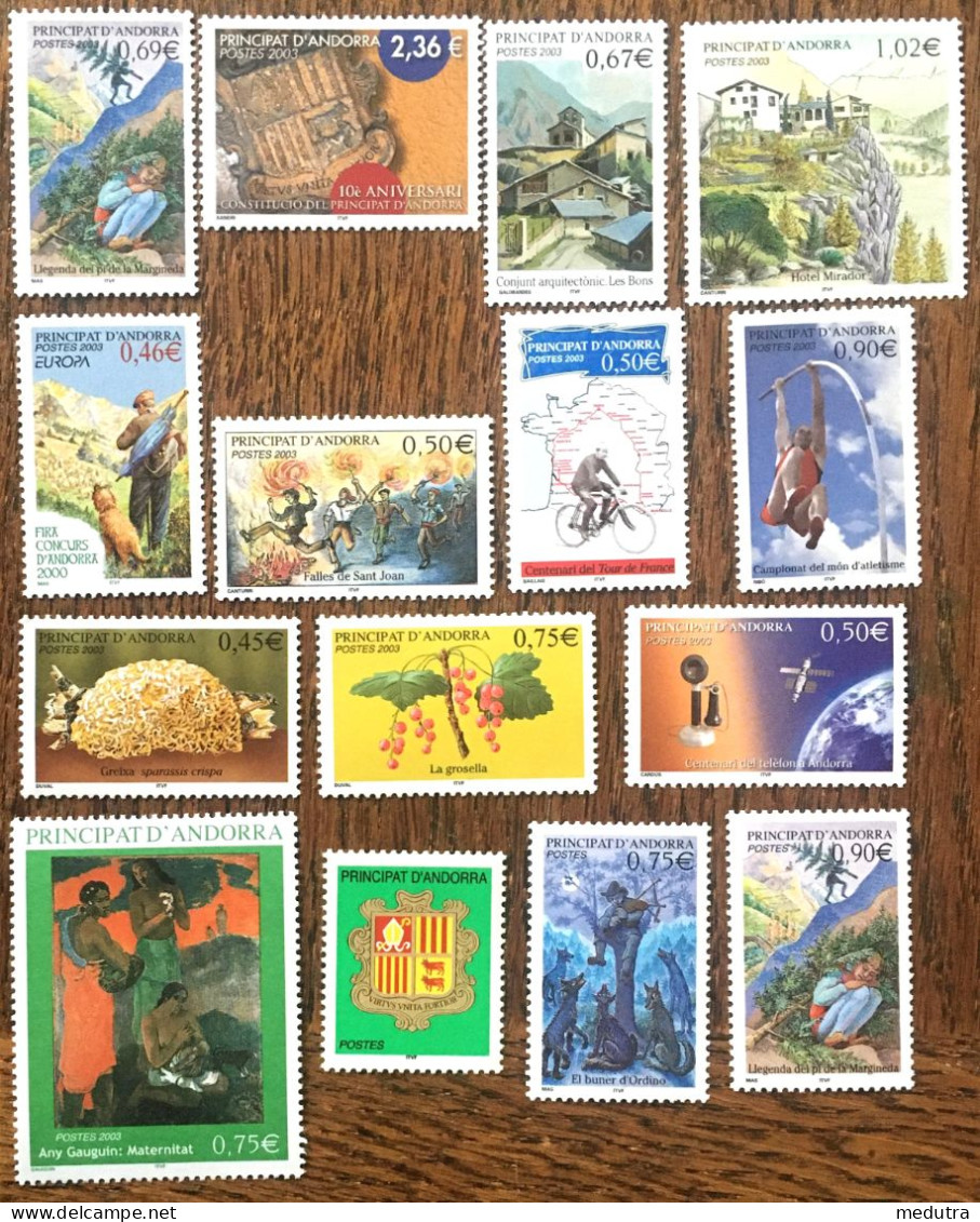 Andorre NEUF** Année Complète 2003 : 575 (x10 = Carnet) Et 576 à 590 - Unused Stamps