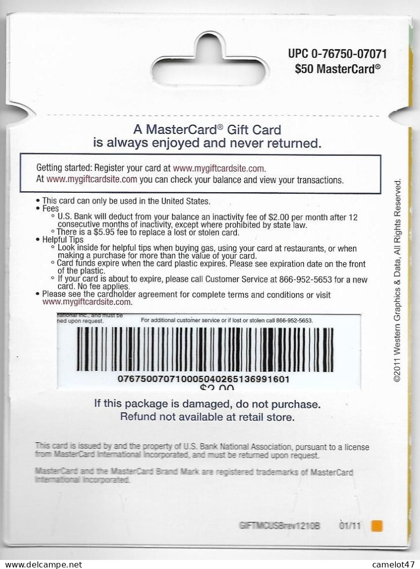 U.S.A. MasterCard Debit, Gift Card In Its Hanger, No Value, Collectors Item, # Mastercard-22a - Credit Cards (Exp. Date Min. 10 Years)