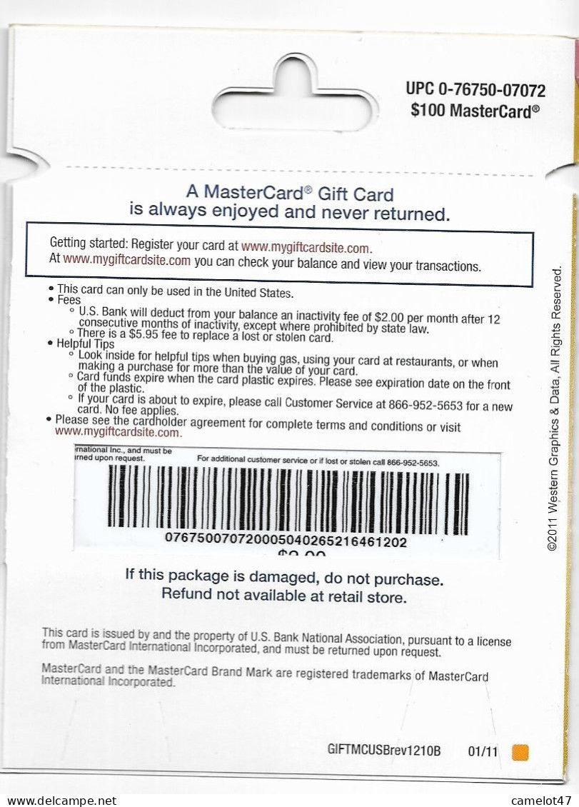 U.S.A. MasterCard Debit, Gift Card In Its Hanger, No Value, Collectors Item, # Mastercard-23a - Krediet Kaarten (vervaldatum Min. 10 Jaar)