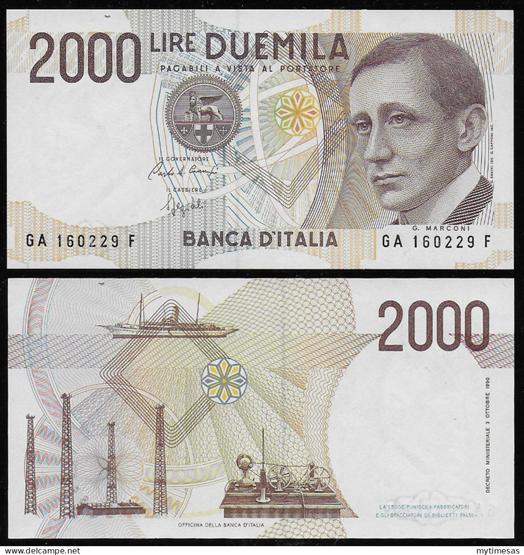 1990 Italia Lire 2.000 Guglielmo Marconi FDS Rif. BI 60A Gigante - Other & Unclassified