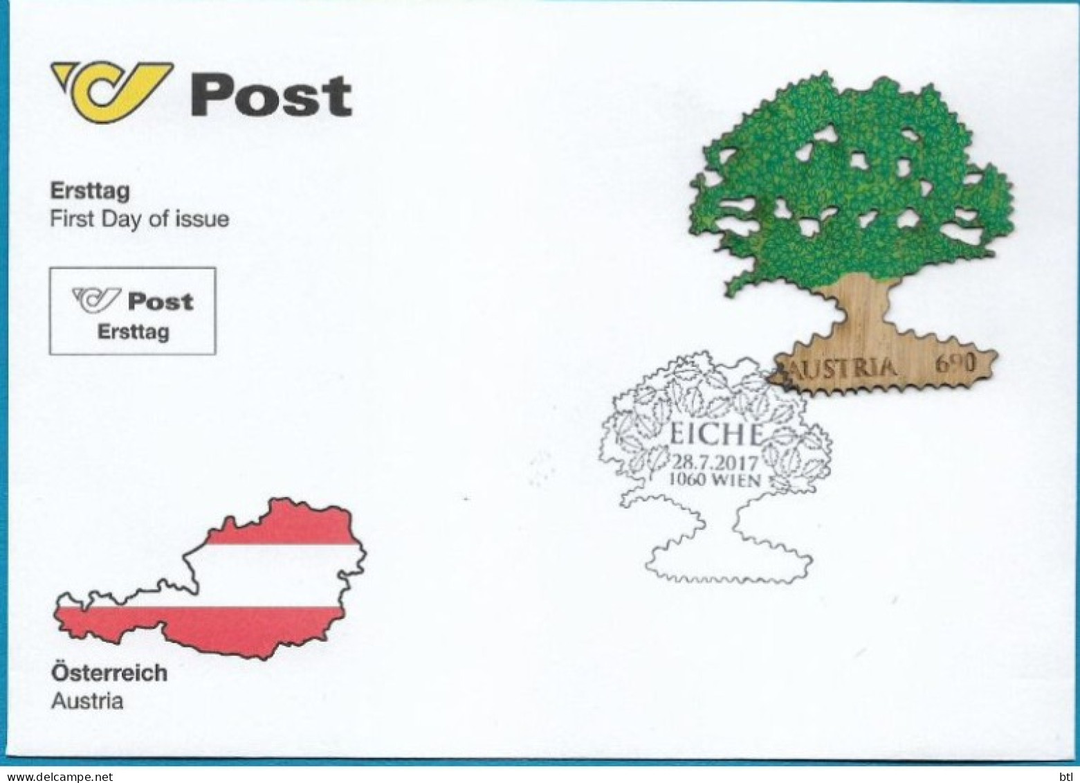 Austria - FDC The 20th Anniversary Of The Austrian Federal Forests -Oak Tree "Wooden Stamp" - Lettres & Documents