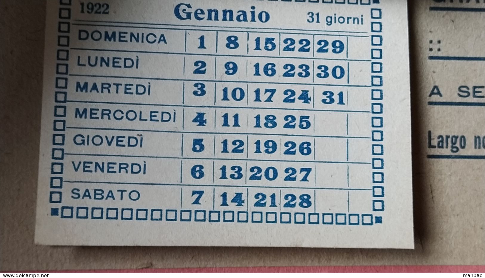 CALENDARIO PUBBLICITARIO 1922 - OMAGGIO CORRIERE DELLE PUGLIE - COMPLETO - CM. 34 X 24 - Tamaño Grande : 1921-40