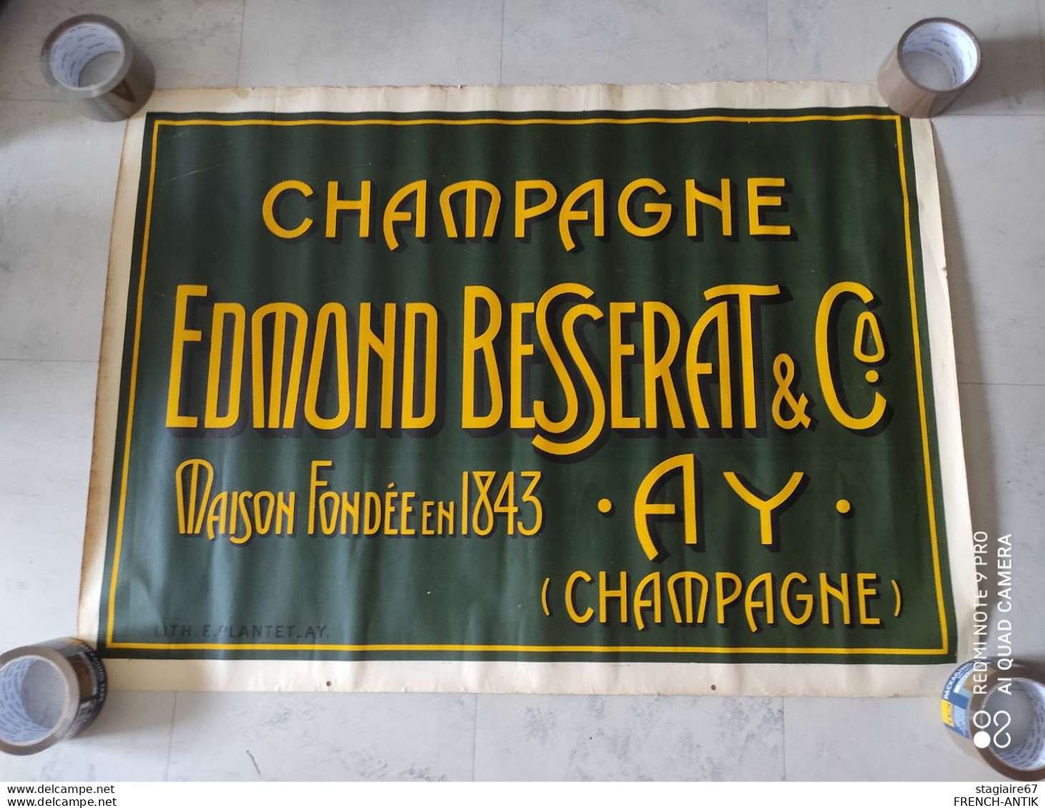 RARE AFFICHE CHAMPAGNE EDMOND BESSERAT AND CO AY MARNE FONDEE EN 1843 90X65CM - Posters