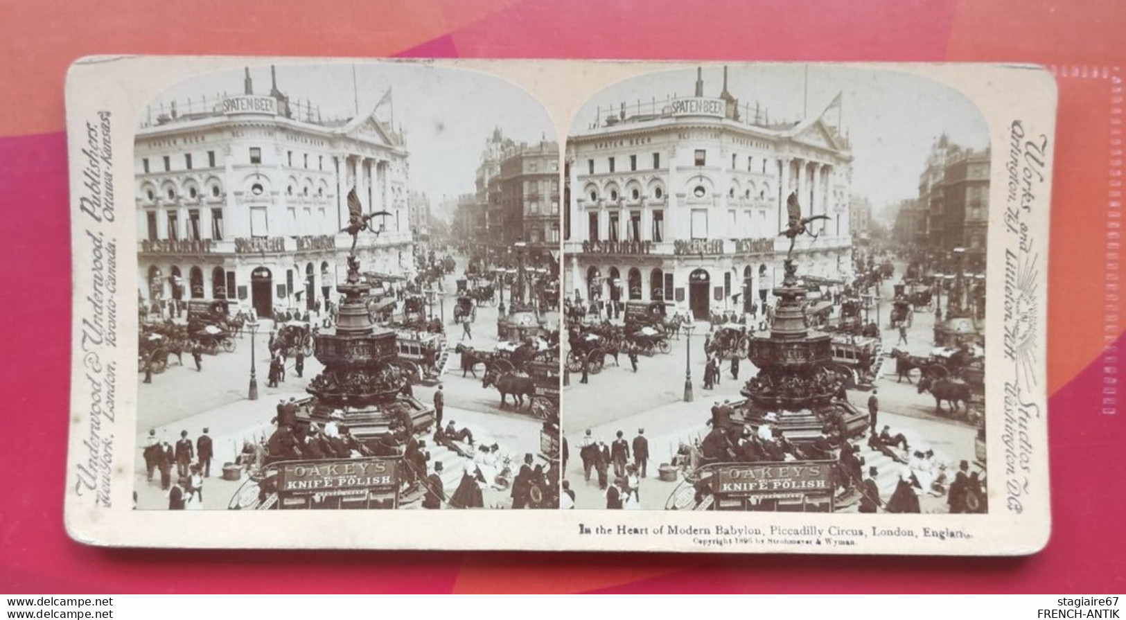 AU COEUR DE LA MODERNE BABYLONE PICCADILLY CIRKUS LONDRES ANGLETERRE 1896 - Visionneuses Stéréoscopiques