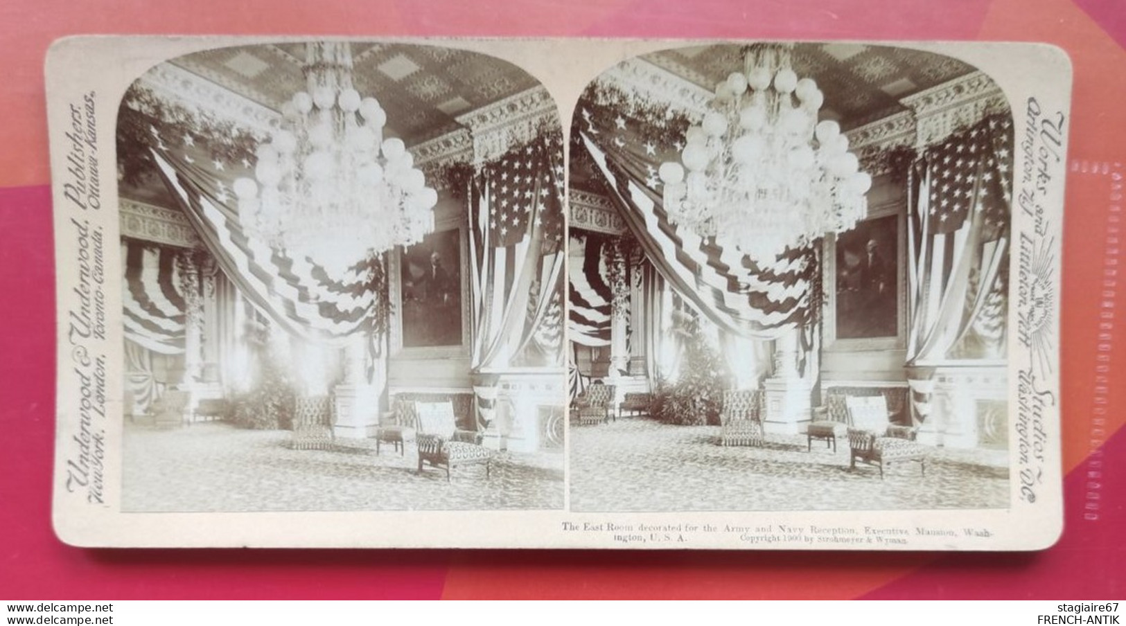 THE EAST ROOM DECORATED FOR THE ARMY AND NAVY RECEPTION. EXECUTIVE MANSION WASHINGTON USA - Visionneuses Stéréoscopiques