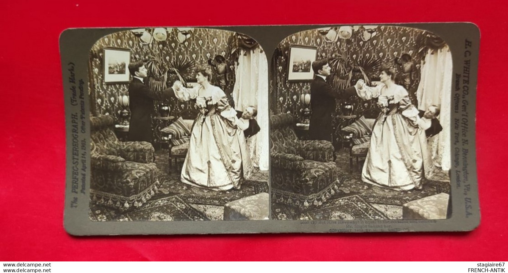 STÉRÉO SCENE COUPLE ET HOMME H.C. WHITE CO USA 1903 - Stereo-Photographie