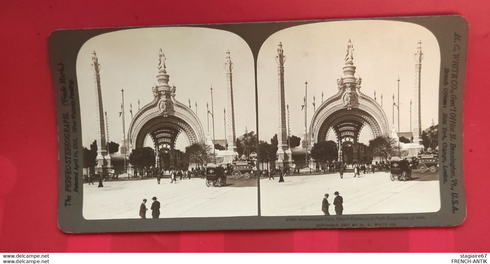 STÉRÉO H.C. WHITE CO USA MONUMENTAL GATE GRAND ENTRANCE TO PARIS EXPOSITION OF 1900 - Fotos Estereoscópicas