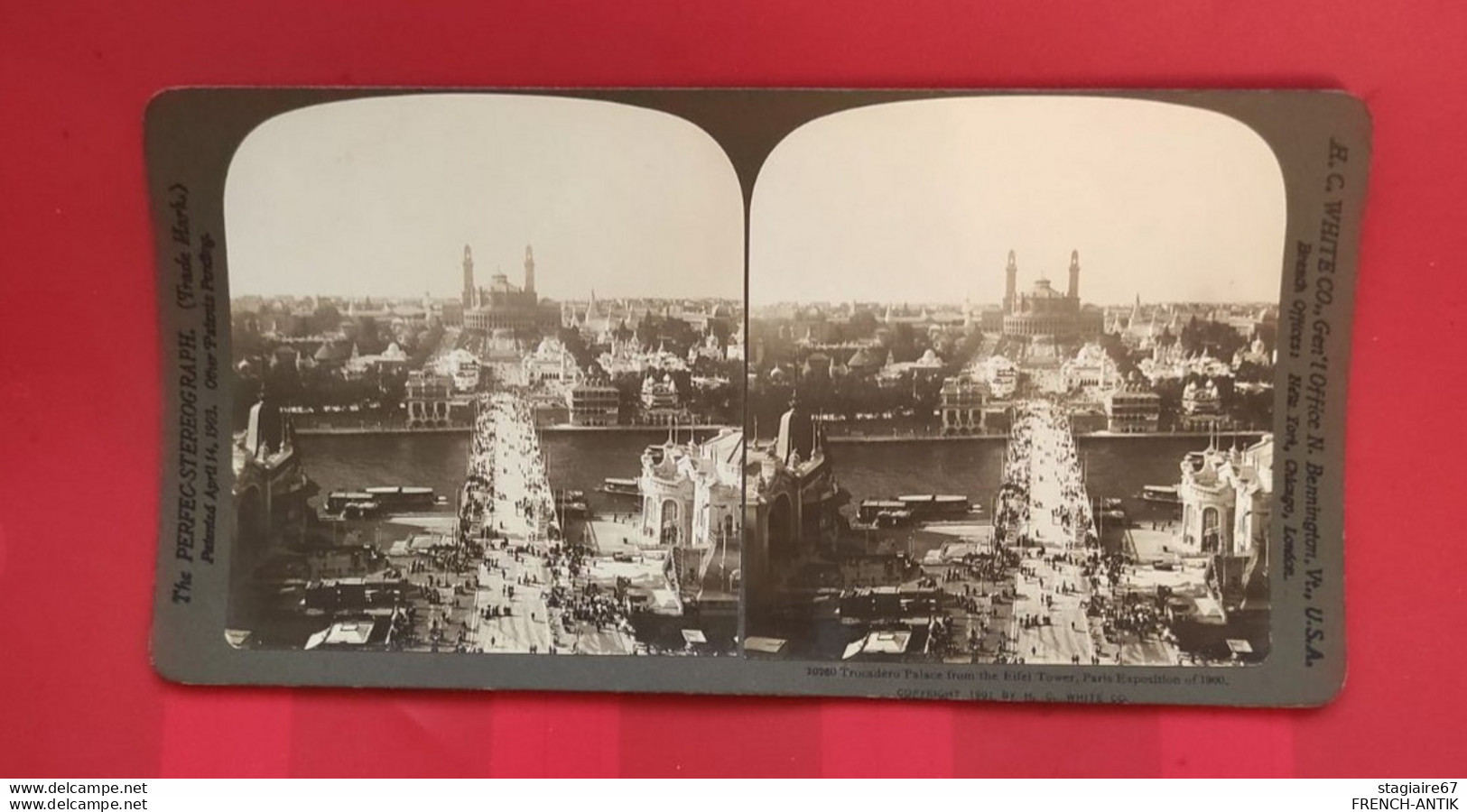 STÉRÉO H.C. WHITE CO USA TROCADERO PALACE FROM THE EIFEL TOWER PARIS EXPOSITION OF 1900 - Stereo-Photographie