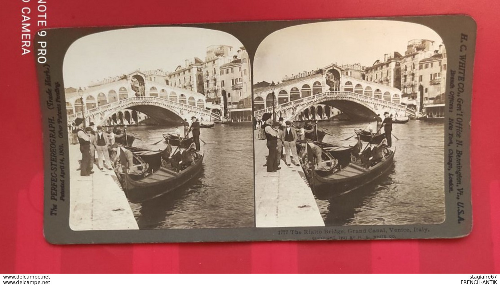 STÉRÉO H.C. WHITE CO USA THE RIALTO BRIDGE GRAND CANAL VENICE ITALY - Stereoscoop