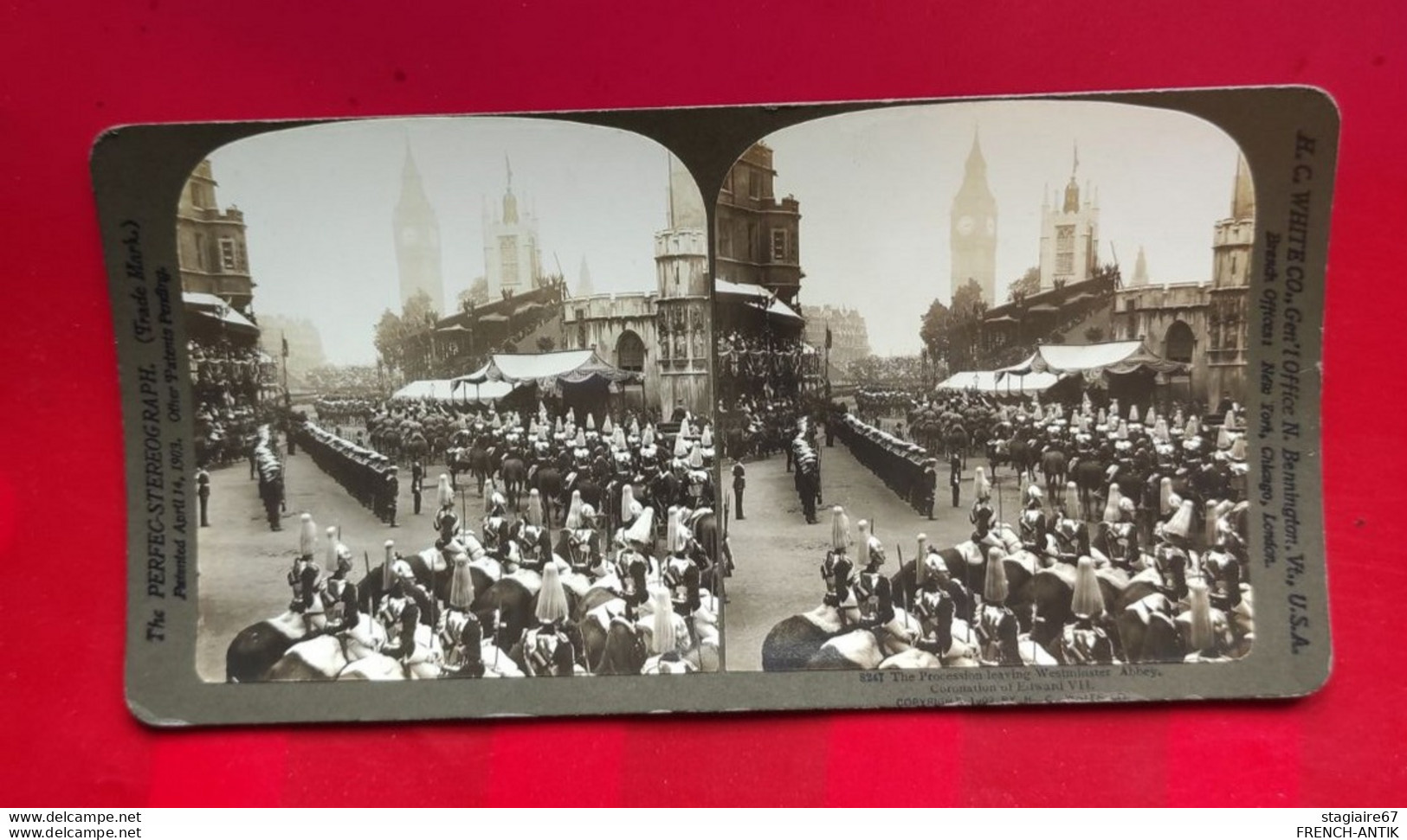 PHOTO STÉRÉO H.C. WHITE CO USA THE PROCESSION LEAVING WESTMINSTER ABBEY CORONATION OF EDWARD VII - Stereo-Photographie