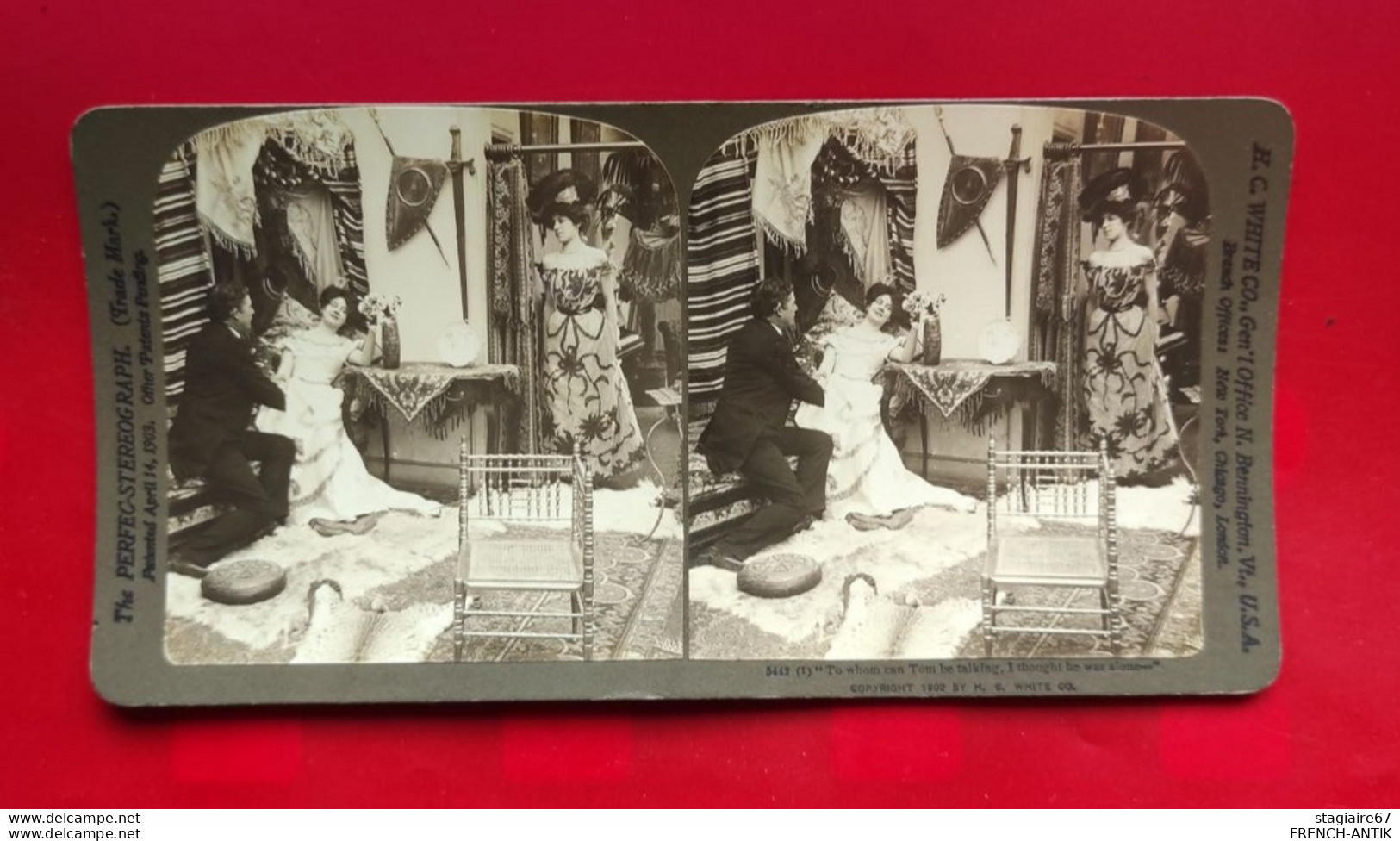 PHOTO STÉRÉO H.C. WHITE CO USA TO WHOM CAN TOM BE TALKING I THOUGHT HE WAS ALONE - Stereoscopic