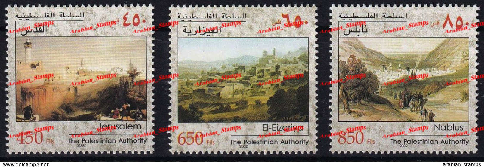 2002 PALESTINE PALESTINIAN AUTHORITY HISTORICAL CITY VIEWS PAINTINGS VISTAS JERUSALEM AIZARYA NABLUS - Palestine