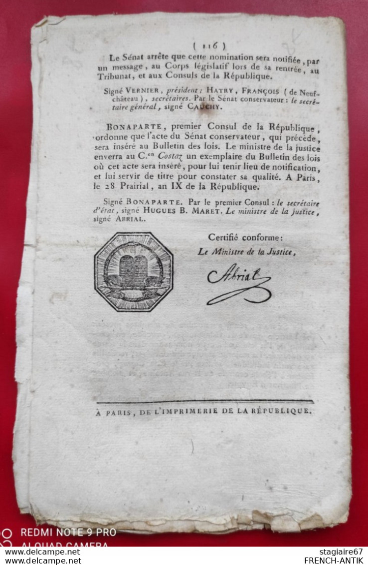 BULLETIN DES LOIS DE LA RÉPUBLIQUE ARRÊTÉ DÉLIBÉRATION CONSEIL MUNICIPAL TAIN - Decrees & Laws