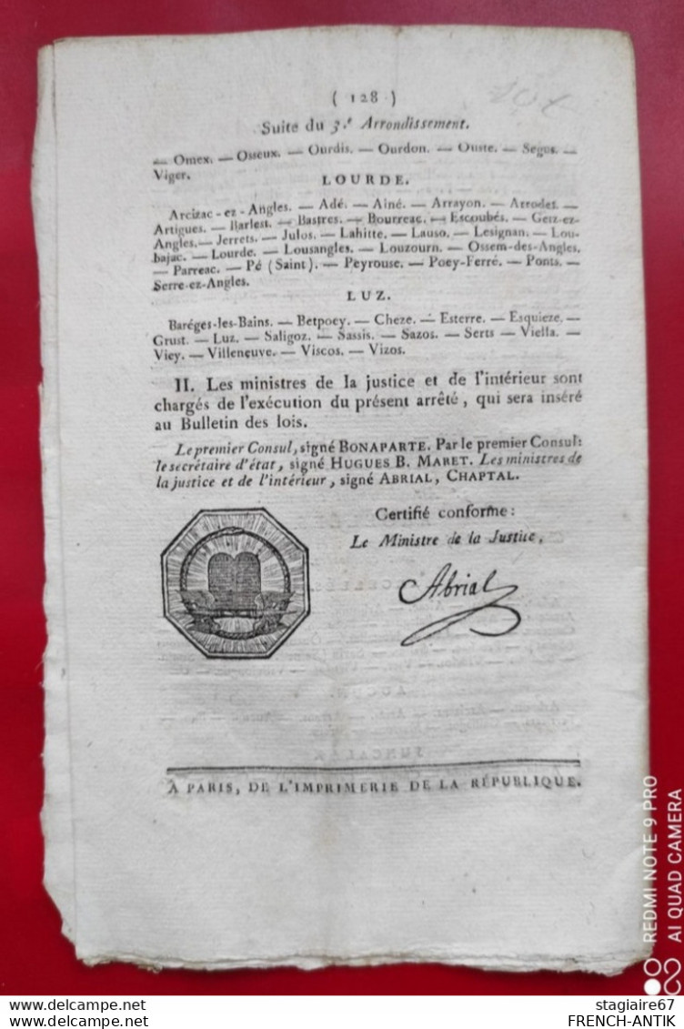 BULLETIN DES LOIS DE LA RÉPUBLIQUE ARRÊTÉ PORTANT RÉDUCTION DES JUSTICES DE PAIX DU DÉPARTEMENT DE LA LOIRE - Gesetze & Erlasse